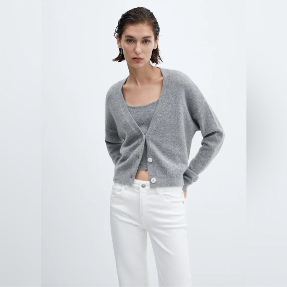 Zara Set: Marled Heather Gray Button-Up Cardigan and Crop Tank